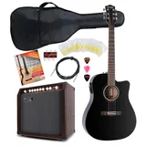 Rocktile D-60CE Westerngitarre schwarz Stage SET2 mit Verstärker, Zubehörset + Kabel