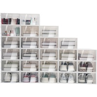 PUCMER Schuhboxen Stapelbar Transparent, 24 Stück Hartplastik Schuhkarton mit Deckel, Schuhaufbewahrung 23x33x14cm Schuh-Organizer Kunststoff, Transparent-Weiß (24 Stück)