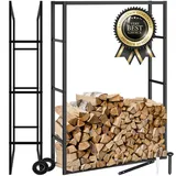 tectake® Kaminholzregal innen und außen, Brennholzregal, Metallregal schwarz, Lagerregal, Holzaufbewahrung modern, Holzlager für Holzofen Wohnzimmer oder Gartenkamin, für Holzbriketts, Anfeuerholz