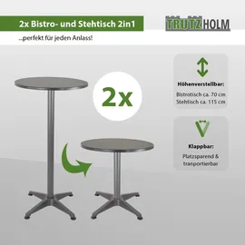 Baumarktplus 2x Stehtisch 2in1 Bistrotisch Alu klappbar höhenverstellbar 70/115 cm ø 60 cm