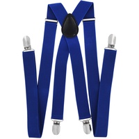 axy Hochwertige Herren Hosenträger breit 2,5 cm mit 4 Starken Clips X-Form und Damen (Blau)