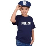 Alsino Polizei Kostüm Kinder T Shirt mit Polizeimütze Jungen Outfit Verkleidung Kostüm Fasching Karneval Geburtstag (Größe 92)