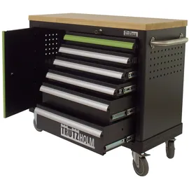 Baumarktplus Werkstattwagen DELUXE 6 Schubladen + Tür leer Werkzeugwagen massive Arbeitsplatte Anthrazit/grün