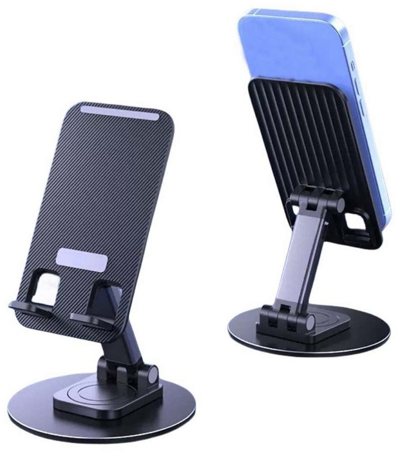 FIDDY Metall-360-Grad-Drehklapp-Desktop-Handy-Tablet-Ständer Smartphone-Halterung, (1-tlg., Verdicktes Metall, vierseitige Basis, verstärkte Stützstange) schwarz