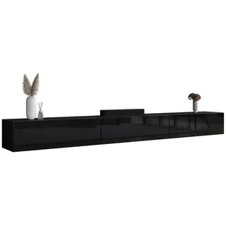 Planetmöbel West TV-Schrank, Fernsehtisch 300 cm lang, TV-Board hängend oder stehend, Fernsehschrank für Wohnzimmer, 3X TV Möbel 37,8 x 100 x 30 cm, schwarz