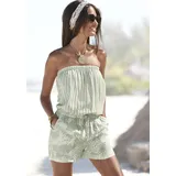 LASCANA Kurzoverall LASCANA, Damen, Gr. 42, N-Gr, grün (schilfgrün, creme bedruckt), Crêpe, Obermaterial: 100% Viskose, bedruckt, figurumspielend kurz, ohne Ausschnitt, Overalls Kurzoverall, mit Alloverprint, sommerlicher Jumpsuit, Bandeau