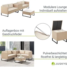 Juskys Polyrattan Lounge Santorini - Outdoor Sitzecke mit Beistelltisch & Auflagenbox - Creme