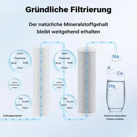 Naturewater NW-BR10B3 2 Stufen Wasserfilter Doppelfilter, 5 μ, 20,67 mm (1/2"), Ø62 mm PP Kartusche, Filter Wandhalterung, Filterschlüssel, Sedimentfilter Aktivkohleblock