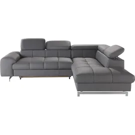 Cotta Ecksofa "Chef L-Form", grau, B:257cm H:72cm T:206cm, Luxus-Microfaser (100% Polyester);Kunstleder Softlux;Leder Advantage (abgedecktes Spalt-Rindsleder), Rückseite mit schwarzem Spannstoff bezogen;NaturLEDER (echtes Rindsleder), Rückseite mit schwarzem 