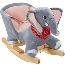 Tectake tectake® Schaukeltier Elefant, hochwertiges Design, mit Soundeffekt, hohe, umlaufende Rückenlehne, massive Holzkufen, ab 12 Monaten geeignet