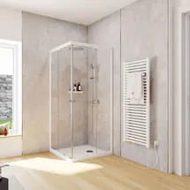 Schulte Duschkabine Corner Eckeinsteig mit Schiebetüren, Montage auf Duschwanne oder Fliese, 4mm Esg Sicherheitsglas, Höhe: 180 cm, 80 x 80 cm, P... - Weiß