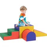 Homcom 4er-Set Schaumstoff Bausteine Riesenbausteine Bauklötze Bauspielzeug Schaumstoffblöcke für 1-3 Jahre alt Kinder Kunstleder EPE