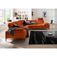 Ecksofa W.SCHILLIG "valentinoo, Designsofa, elegant und bequem, L-Form", orange (copper z73), B:318cm H:83cm T:298cm, Longlife Xtra-Leder Z73: Naturwalkleder der Luxusklasse aus den erlesensten Rohhäuten. Hautstärke 1, 1 u2013 1, 3 mm, Sofas, mit Sitztiefenverstellung, Breite 318 cm