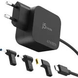 j5create JUP1565DCE3A-EN GaN-PD-USB-C®-Mini-Ladegerät mit 67 Watt und 3 EU-konformen DC-Steckverbindertypen Schwarz