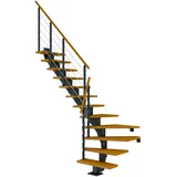 DOLLE Mittelholmtreppe Hamburg (Breite: 85 cm, 1/4-gewendelt, Anthrazitgrau, Farbe Stufen: Eiche, Natur, Geschosshöhe: 222 – 258 cm)