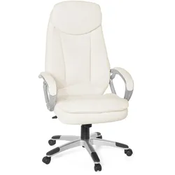KADIMA DESIGN Bürostuhl Salor: Hohe Rückenlehne, Kunstleder in Creme, Wippmechanik, 120kg Belastbarkeit, modernes Design.