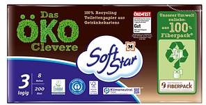 Soft Star Toilettenpapier Das ÖKO Clevere 3-lagig Recyclingpapier, 8 Rollen