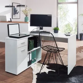 KADIMA DESIGN Design Eckschreibtisch mit Regal Weiß 120 x 75,5 x 106,5 cm, Moderner Büro-Schreibtisch, Computer-Tisch Arbeitszimmer, Winkelschreibtisch Home