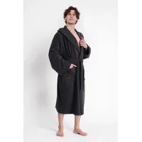 Bruno Banani Herrenbademantel BRUNO BANANI "Clement, ideal für Sauna & Spa, Hotelbademantel, Morgenmantel" Gr. 4XL, grau (anthrazit), L:125cm, Walkfrottier, Hausmäntel, 100% Baumwolle, einfarbig, glänzende Streifen-Bordüre, Taschen, S-4XL