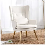 CLEESINk Ohrensessel Relaxsessel mit Hocker Patchwork Sessel Wohnzimmer Ohrensessel Holz beige