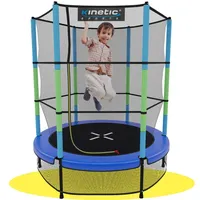 Kinetic Sports JUMPER 140 cm - Inklusive Gummiseil Federung, Sicherheitsnetz mit Reißverschluss, Rahmenpolster, Schutz Bodennetz - Indoor Kindertrampolin Spielzeug Blau