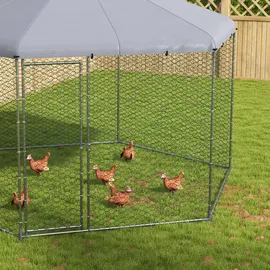 PawHut Freilaufgehege Hühnerstall 400 x 346 x 263 cm aus Stahl, mit Abdeckung, - Silber