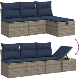 vidaXL 9-teiliges Gartensofa-Set mit Kissen, grau, Polyrattan - Grau