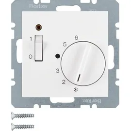 Berker 20301909 Temp.-Regler mit Öffner, Zentralstück, Wippschalter und LED S.1/B.3/B.7 polarweiß matt
