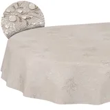 Stoff Tischdecke Tischwäsche Textil Tischtuch Baumwolle Polyester Gewebe abwaschbar pflegeleicht, in rund oval eckig Japondi Beige Oval 220x140cm Schnittkante