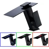 Design LED Bad Wasserfall Armatur Schwarz | Wasserhahn Waschtisch Badarmatur