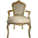 Casa Padrino Barock Esszimmer Stuhl mit Armlehnen Creme Lederoptik Gold