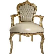 Casa Padrino Barock Esszimmer Stuhl mit Armlehnen Creme Lederoptik Gold
