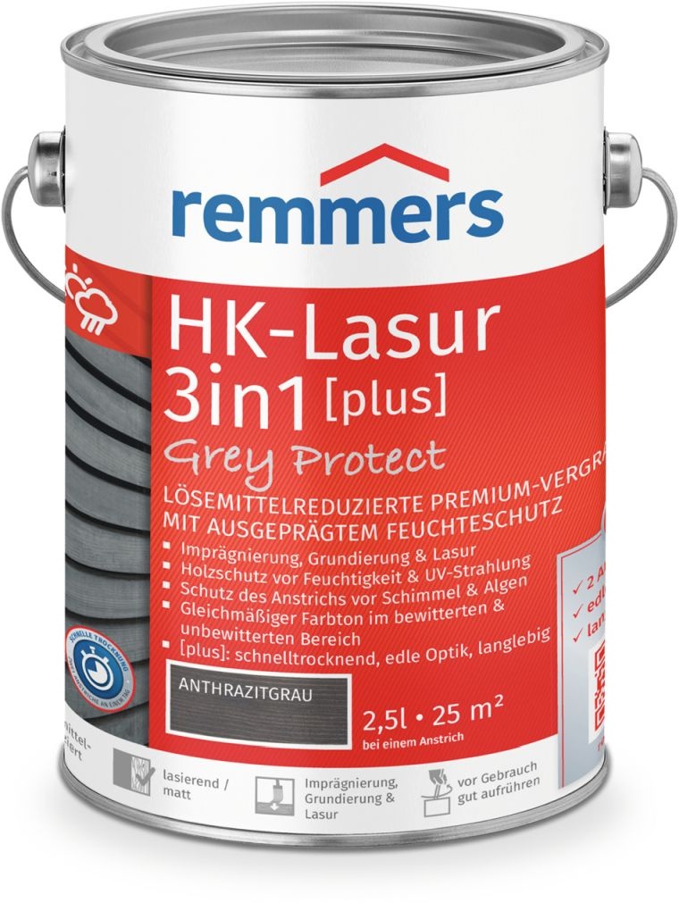 Remmers Aqua HK-Lasur 3in1 Grey Protect, graphitgrau (FT-25416), 20 l