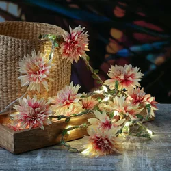 LED Lichterkette Dahlien Blüten Blumengirlande Timer L: 2,9m creme