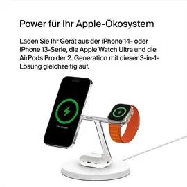 Belkin BoostCharge Pro 3-in-1 Ladegerät mit MagSafe (15 W), Wireless Charger, Weiss