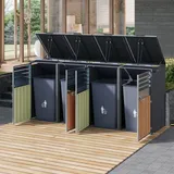 Outdoor-Mülltonnenbox Abschließbar mit Klappdeckel Lüftungsöffnung mit Lamellen für Garten geeignet Vier Türen Grau - Grau