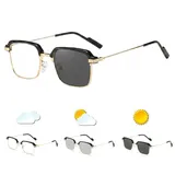 Selbsttönende Lesebrille Damen Herren Blaulichtfilter, Photochrome Sonnenlesebrille für Innen & Außen, Rechteckige Lesehilfe Metall Federscharnier +1.0+1.5+2.0+2.5+3.0+3.5+4.0(Black gold,2.0 x) - 2.0 x