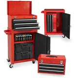 DAIMANN - Professioneller Werkzeugwagen mit 3 ausziehbaren Schubladen und abschließbarem Schrank für Garage und Werkstatt, Gestell aus lackiertem Metall, leicht zu bewegen (rot)