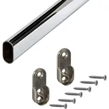 Gedotec Kleiderstange | OVAL | Stahl Garderobenstange 1160 mm | 1 Stück | Schrankrohr Stahl verchromt | Rohr 30x15 mm | Schrankstange für die seitliche Wand-Montage | Möbelstange mit Schrankrohrlager