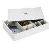 Relaxdays Schmuckaufbewahrung, Schmuckkästchen mit vielen Fächern & Deckel, H x B x T: 7 x 32 x 22 cm, Lederoptik, weiß
