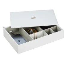 Relaxdays Schmuckaufbewahrung, Schmuckkästchen mit vielen Fächern & Deckel, H x B x T: 7 x 32 x 22 cm, Lederoptik, weiß