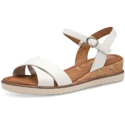 Sandalette TAMARIS, Damen, Gr. 36, weiß, Lederimitat, modisch, Schuhe, Keilabsatz, Sommerschuh, Riemchensandale mit Schnallenverschluss