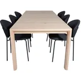 ebuy24 SliderWW Essgruppe Esstisch Ausziehbarer Tisch Länge cm 170 / 250 Eiche weiß washeded und 6 Vault Esszimmerstühle schwarz.