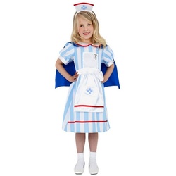 Smiffys Kostüm Kleine Krankenschwester Kostüm für Kinder, Klassisches Krankenschwesterkostüm für Mädchen blau 116-128