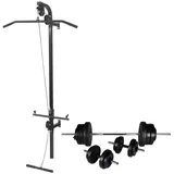 vidaXL Kraftturm zur Wandmontage mit Lang- und Kurzhantel-Set 60,5 kg