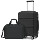 KONO 55cm Handgepäck-Koffer Trolley Set 2 Teilig Gepäcksets, Kleiner Koffer mit Rollen Handgepäck Set mit Ryanair Reisetasche 40x30x20cm, Schwarz