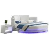 JVmoebel Rundbett Designer Bett Betten Polsterbett Rundbett Ehebett Doppelbett LED (1-tlg., 1x Bett), Made in Europa weiß