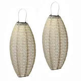 MARELIDA Solar oval Blumenmuster beige 40cm Balkon Terrasse 2St