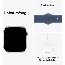 Apple Watch Series 10 GPS 46 mm Aluminiumgehäuse silber Sportarmband denim S/M