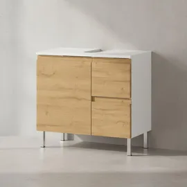 KADIMA DESIGN Waschbeckenunterschrank 60 x 56 cm Weiß und Eiche Grandson